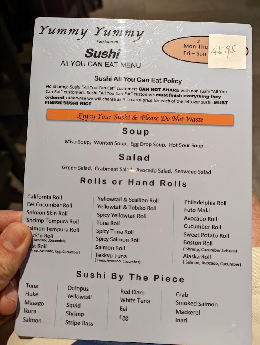Yummy Yummy Asian Bistro menu board