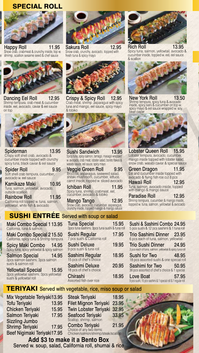 Yummy Yummy Asian Bistro menu board