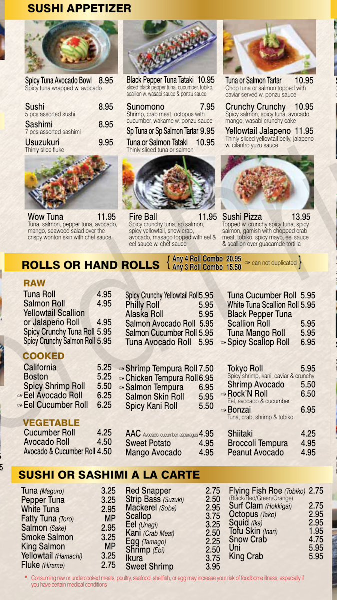 Yummy Yummy Asian Bistro menu board