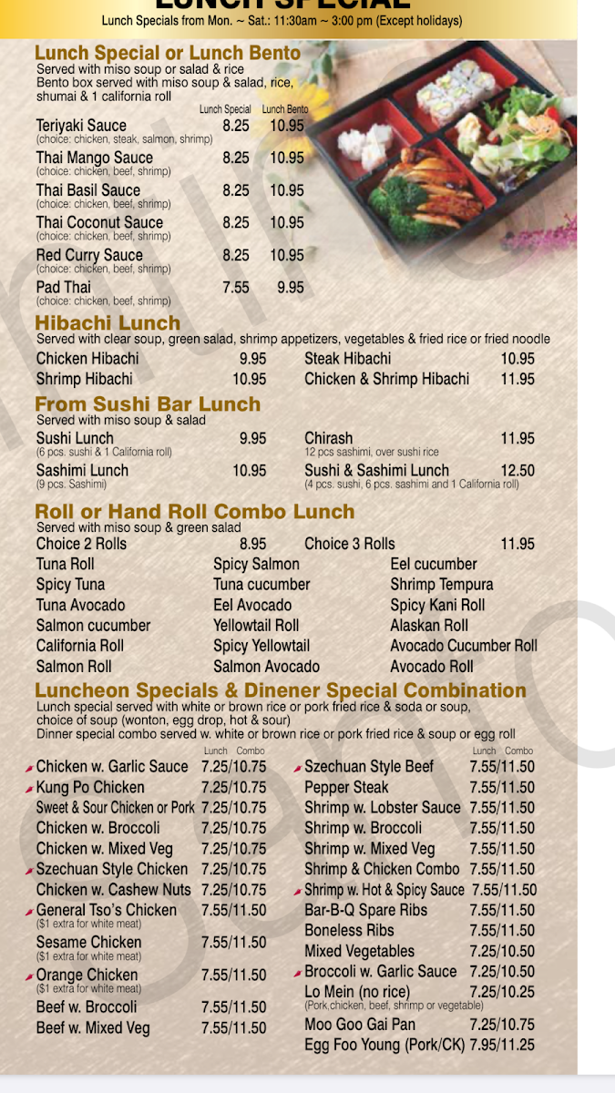 Yummy Yummy Asian Bistro menu board