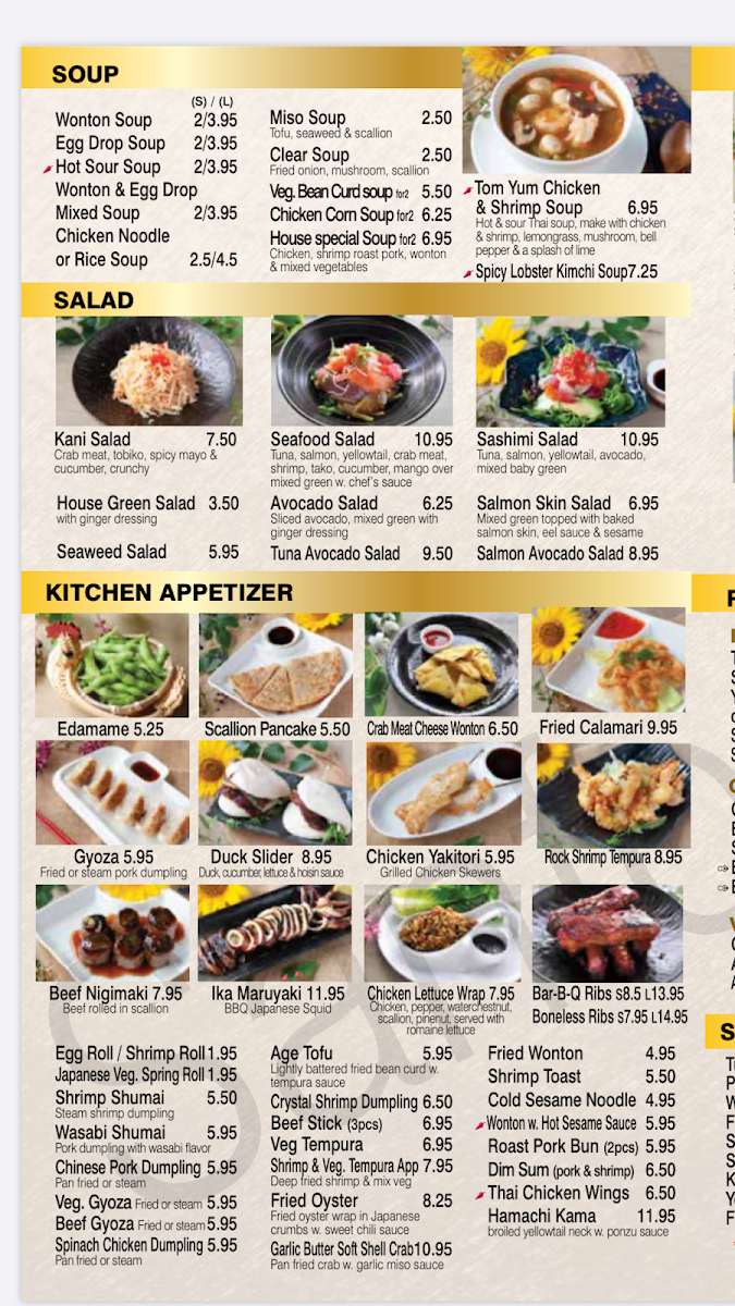 Yummy Yummy Asian Bistro menu board