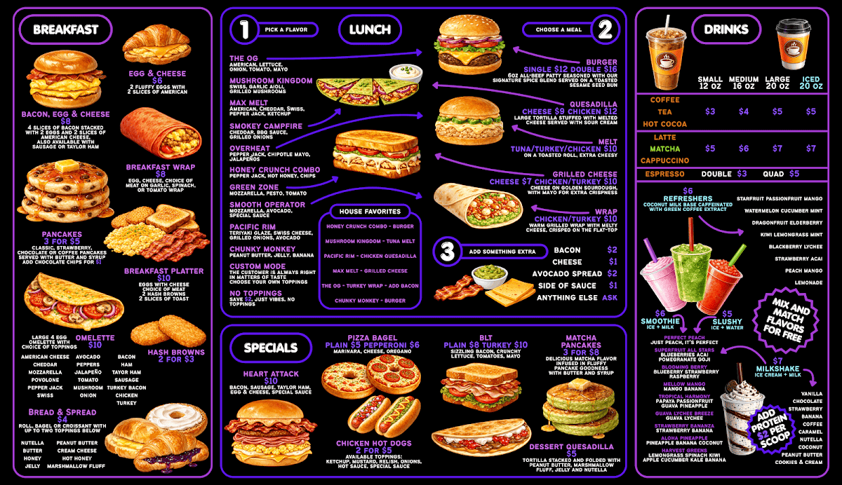 Throwback Cafe menu board
