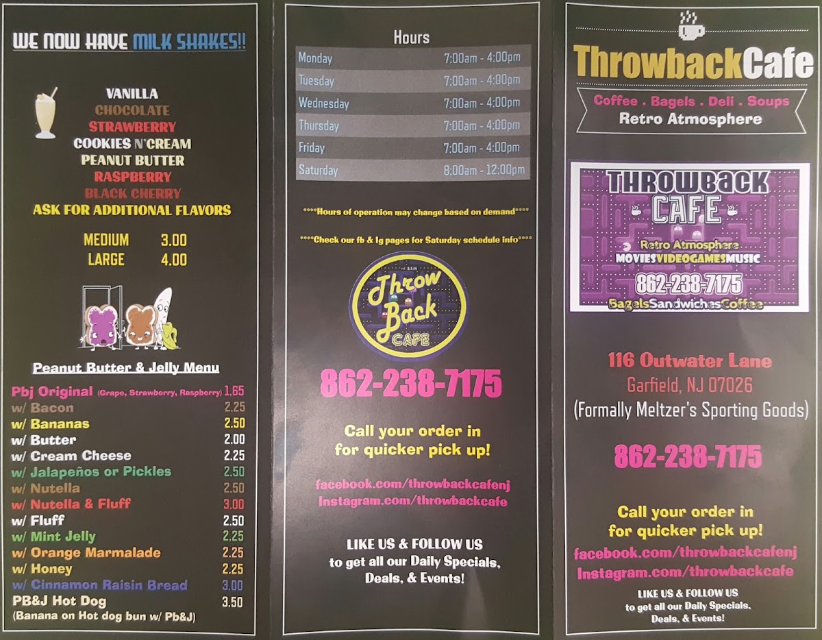 Throwback Cafe menu board