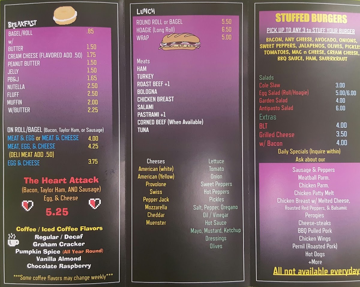 Throwback Cafe menu board
