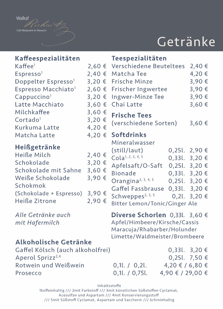 Wallraf-Richartz Cafe Restaurant im Museum menu board