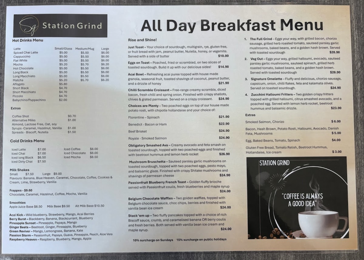 Station Grind menu board