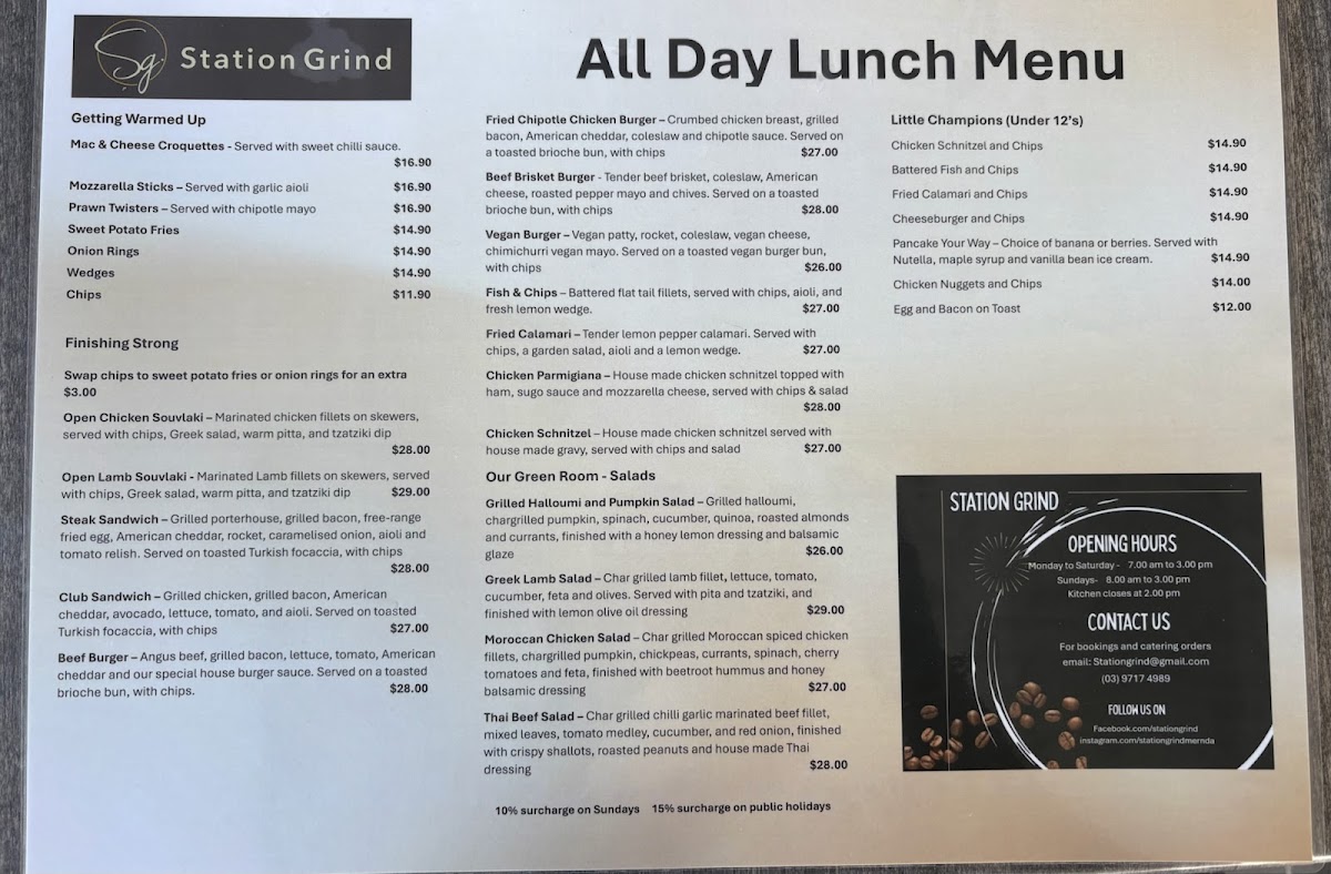 Station Grind menu board