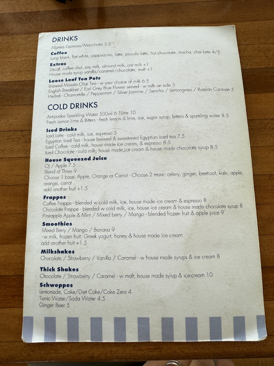 The Marina Cafe menu board