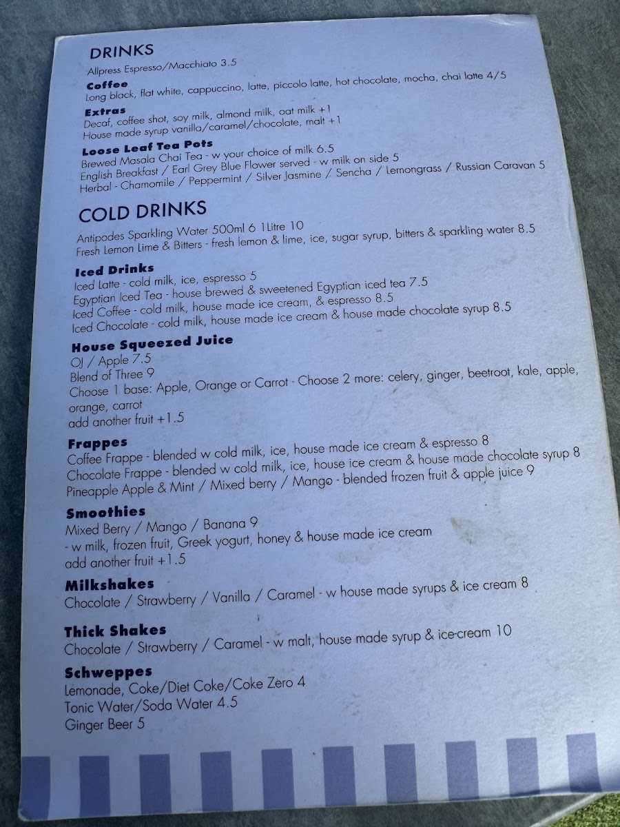 The Marina Cafe menu board