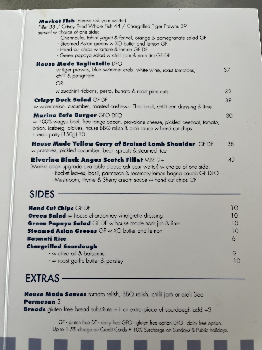 The Marina Cafe menu board