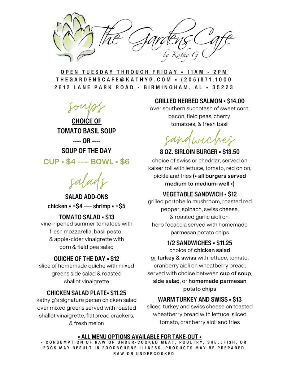 The Gardens Café by Kathy G. menu board
