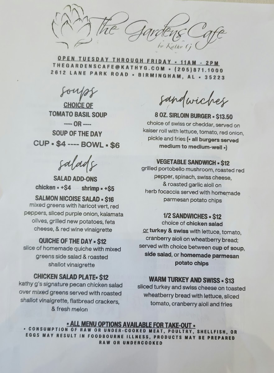 The Gardens Café by Kathy G. menu board