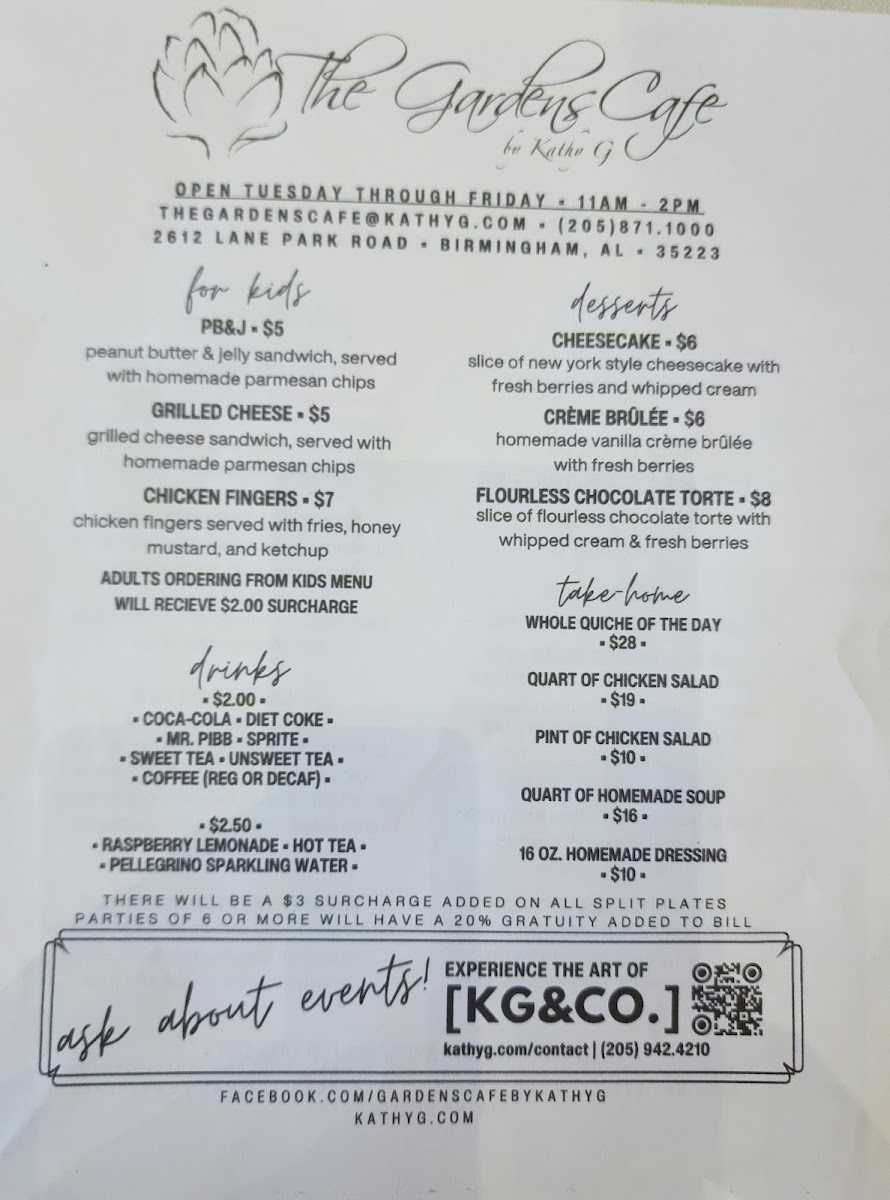 The Gardens Café by Kathy G. menu board
