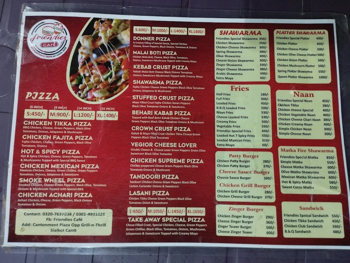 Friendies Cafe menu board