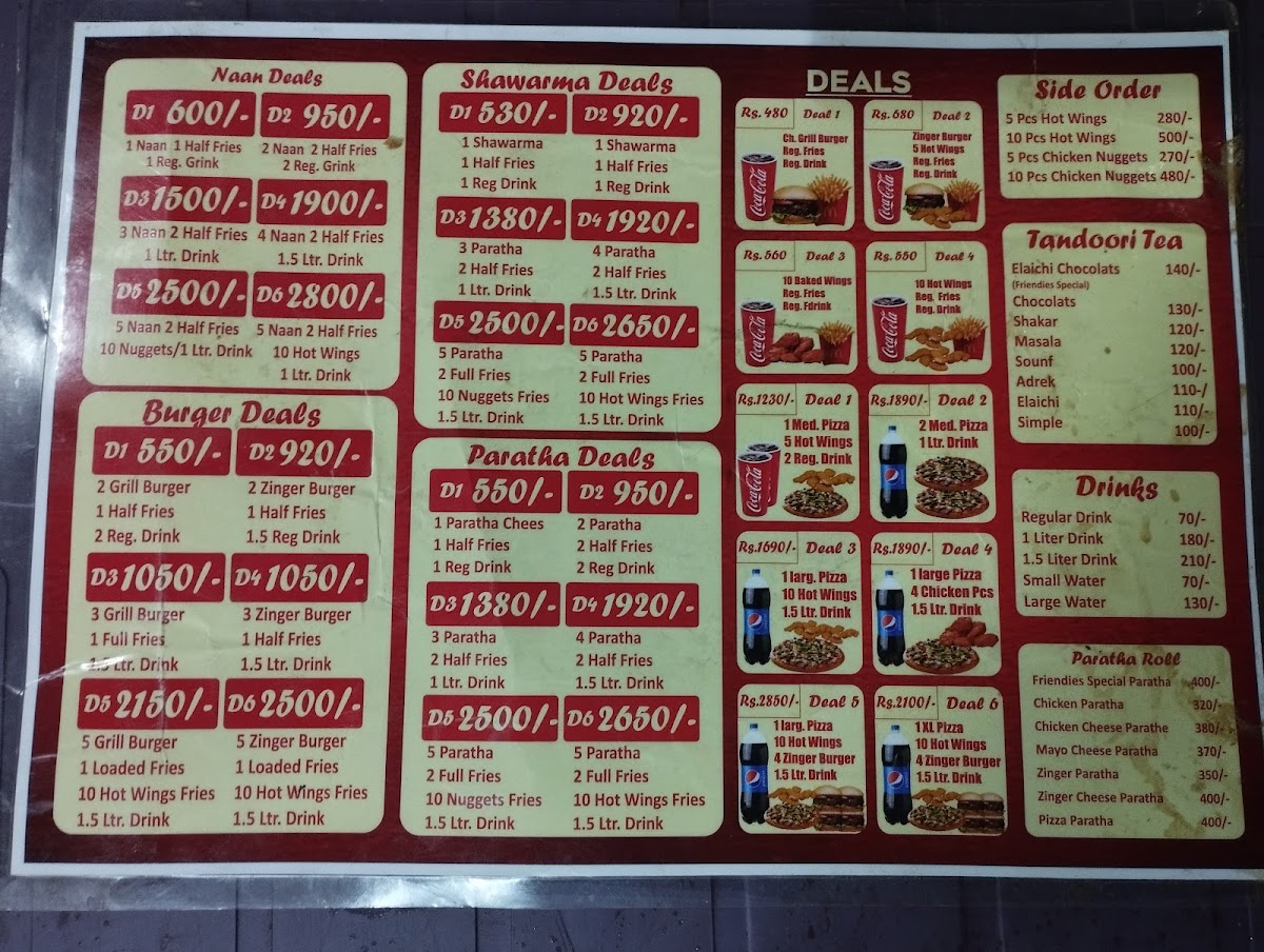Friendies Cafe menu board