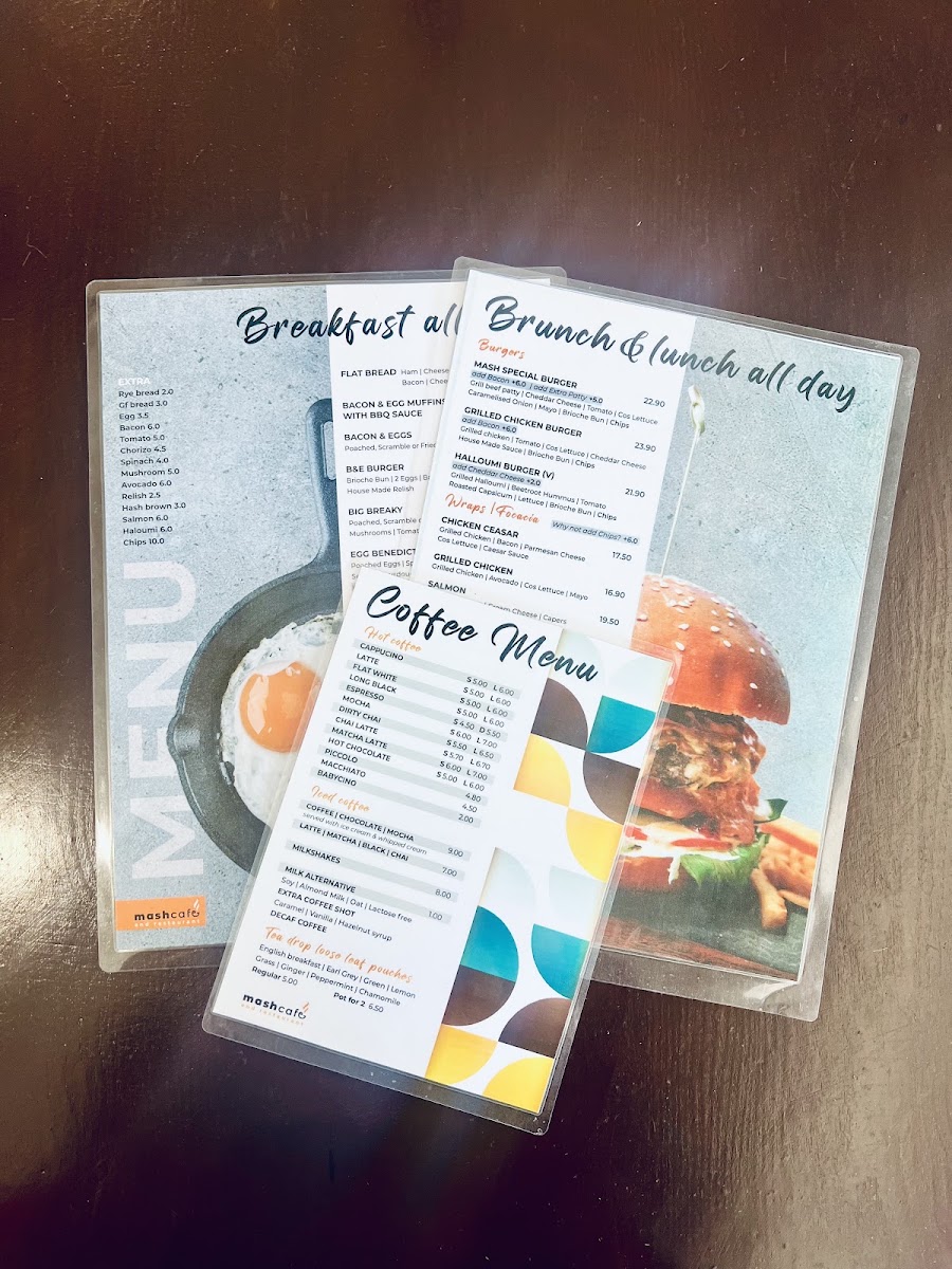 Mash cafe and restaurant menu board