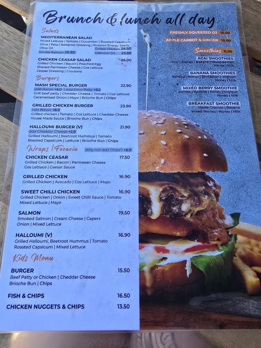 Mash cafe and restaurant menu board