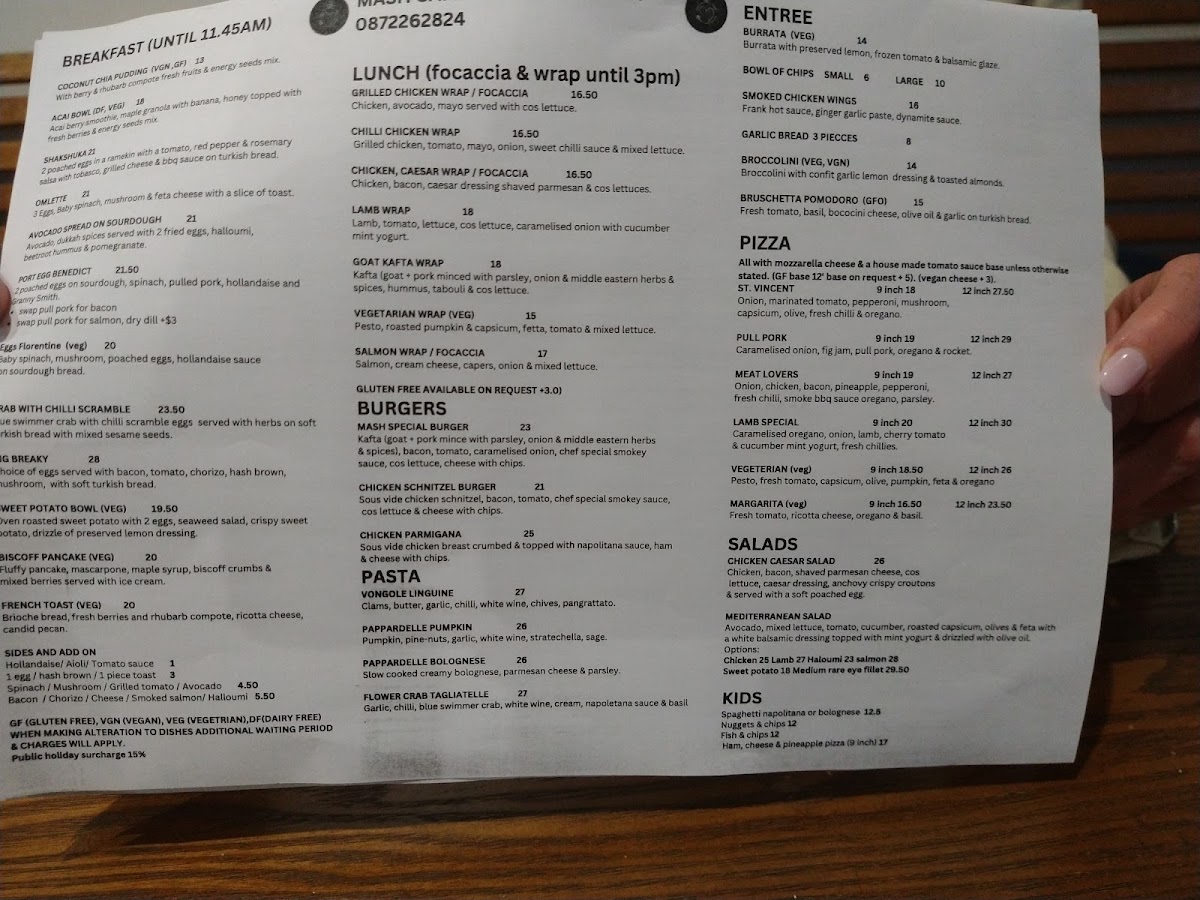 Mash cafe and restaurant menu board
