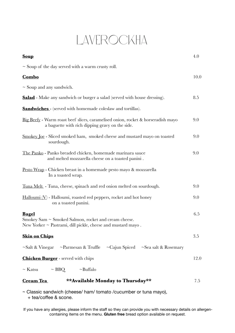 Laverockha menu board