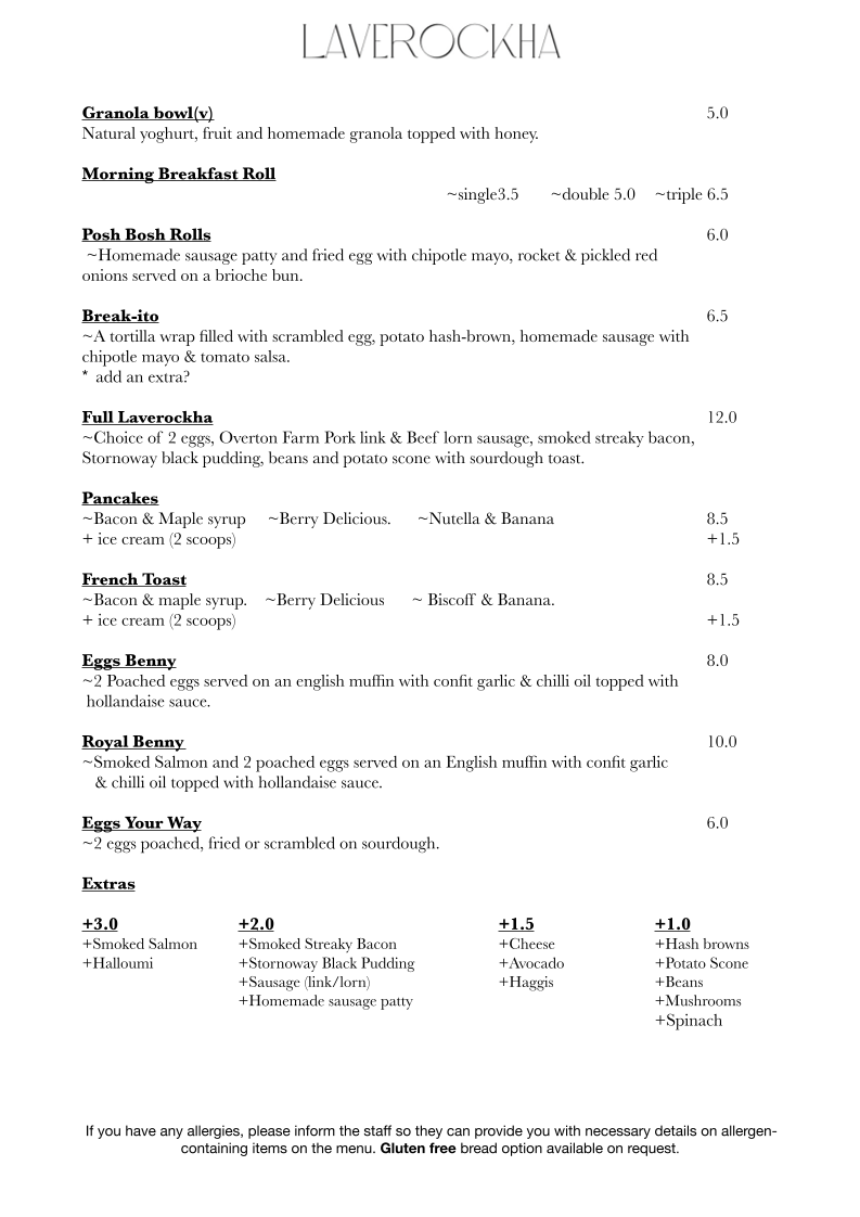 Laverockha menu board