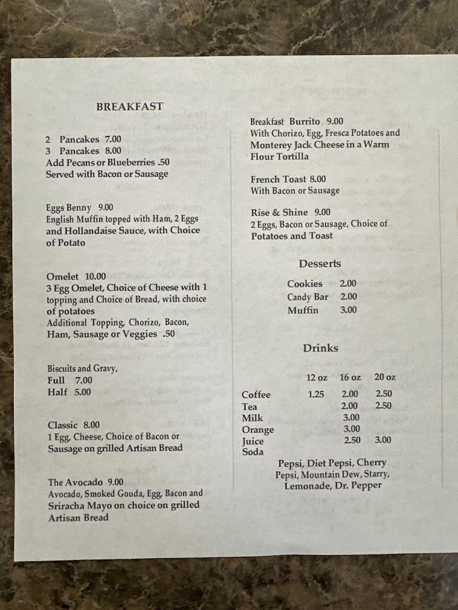 Cafe Fresca menu board