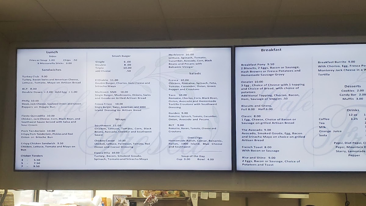 Cafe Fresca menu board