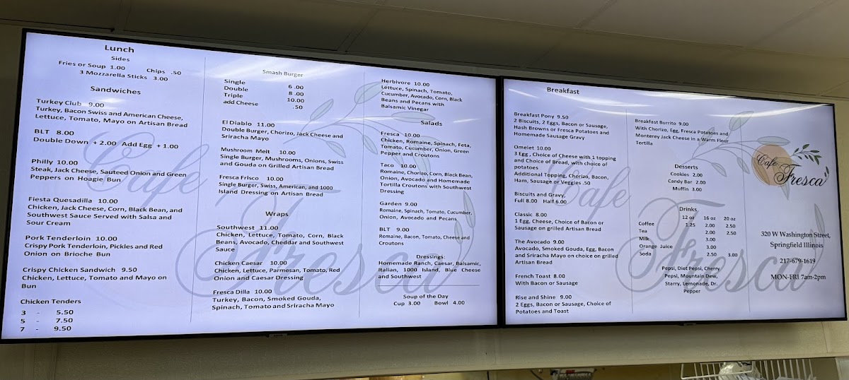 Cafe Fresca menu board