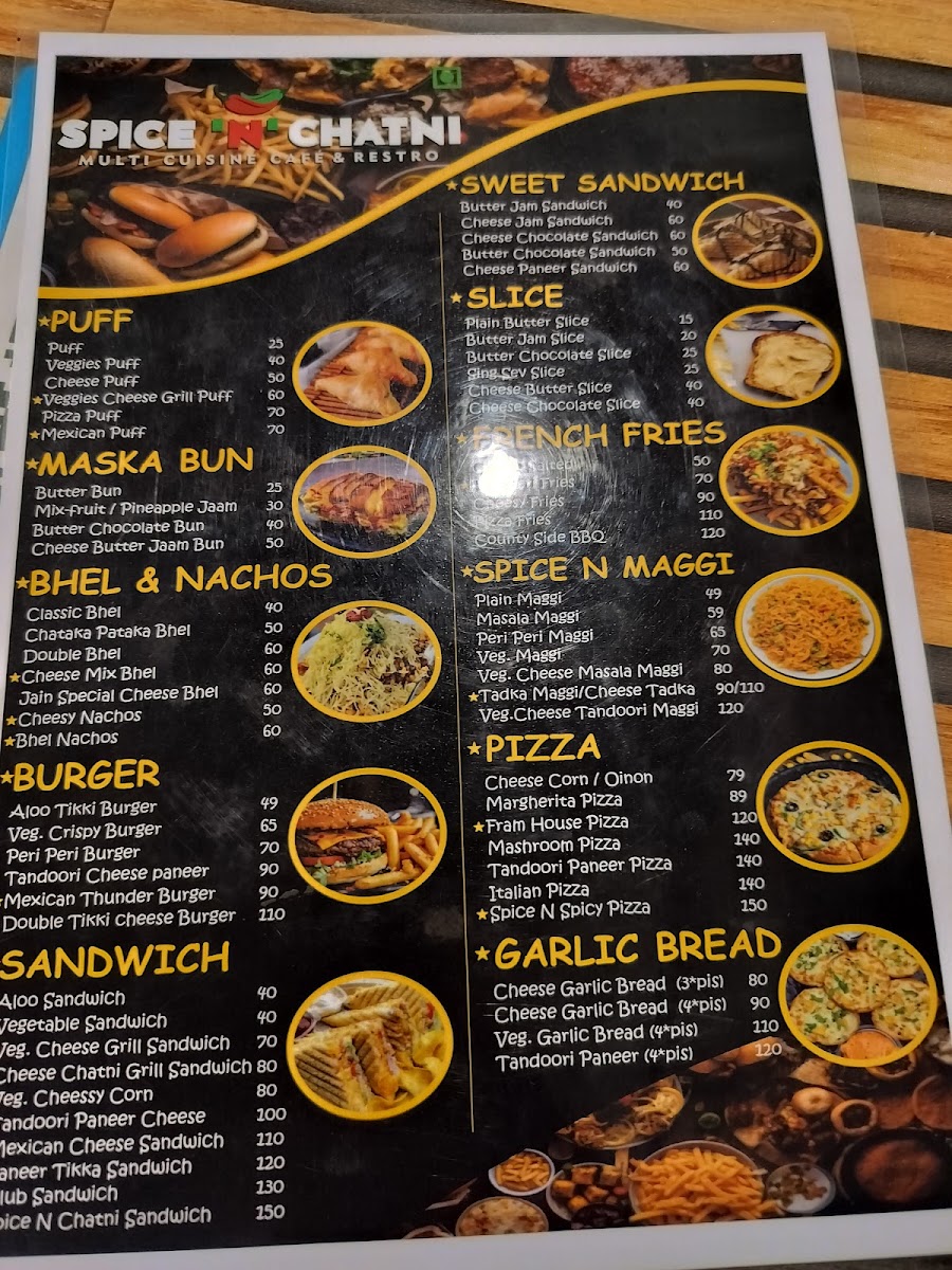 Spice N Chatni Cafe & restro menu board