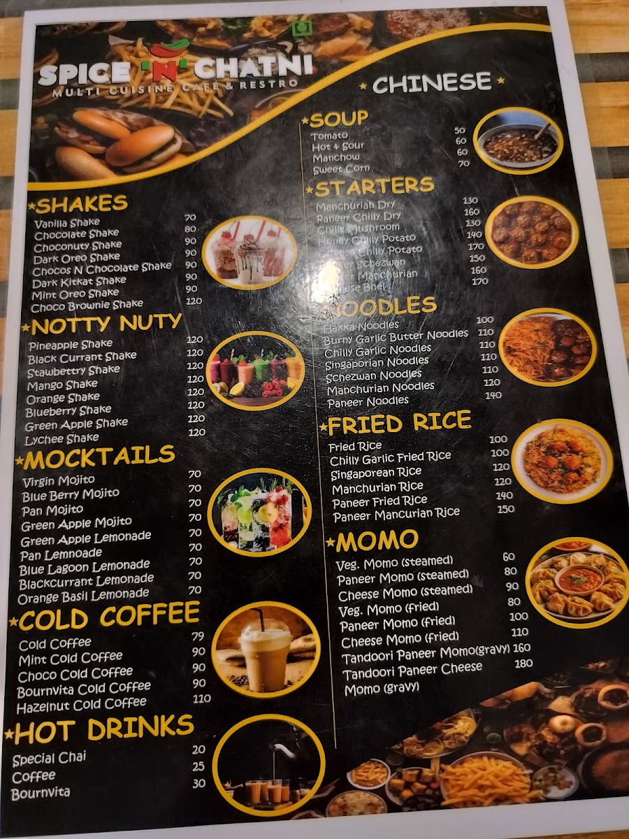 Spice N Chatni Cafe & restro menu board