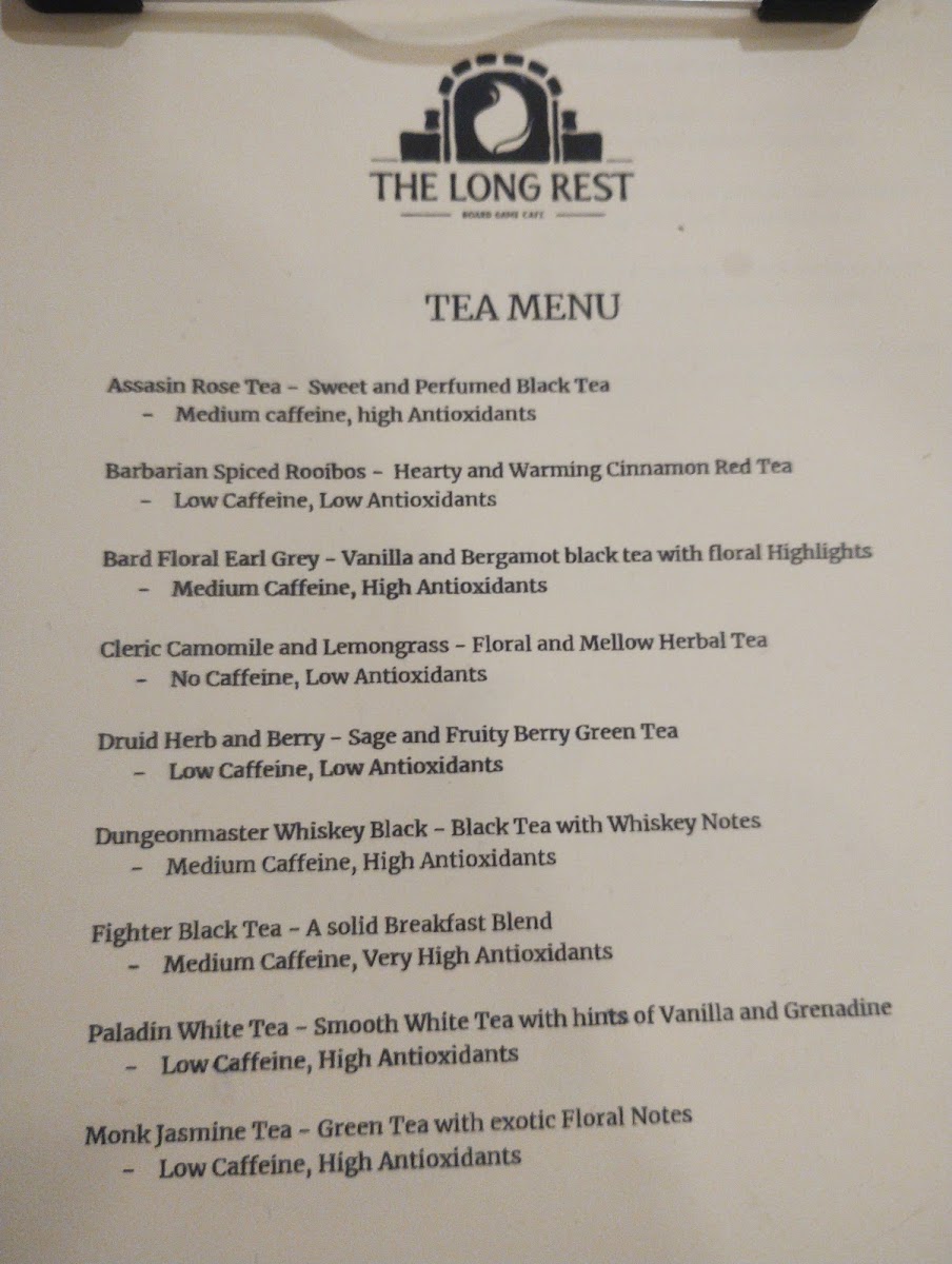 The Long Rest menu board