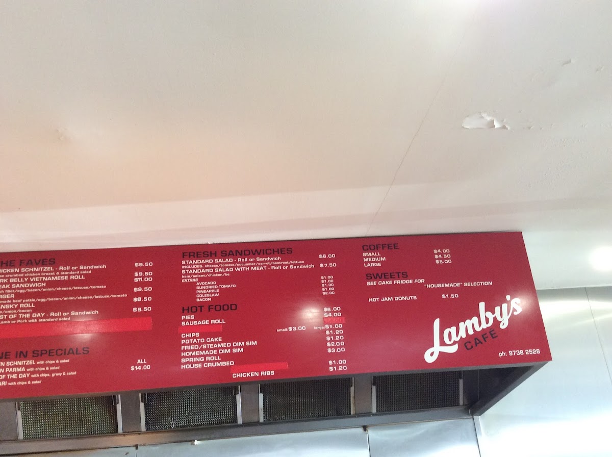 Lamby's Cafe menu board