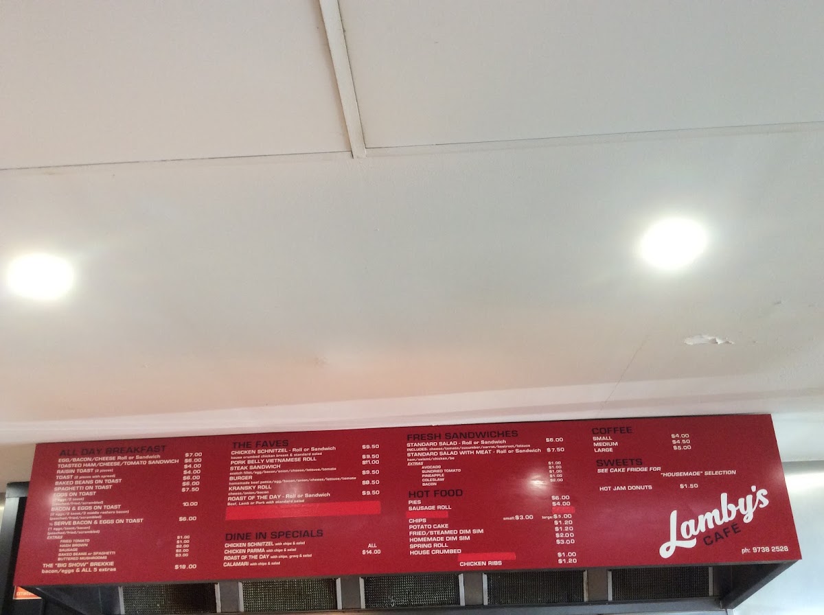 Lamby's Cafe menu board