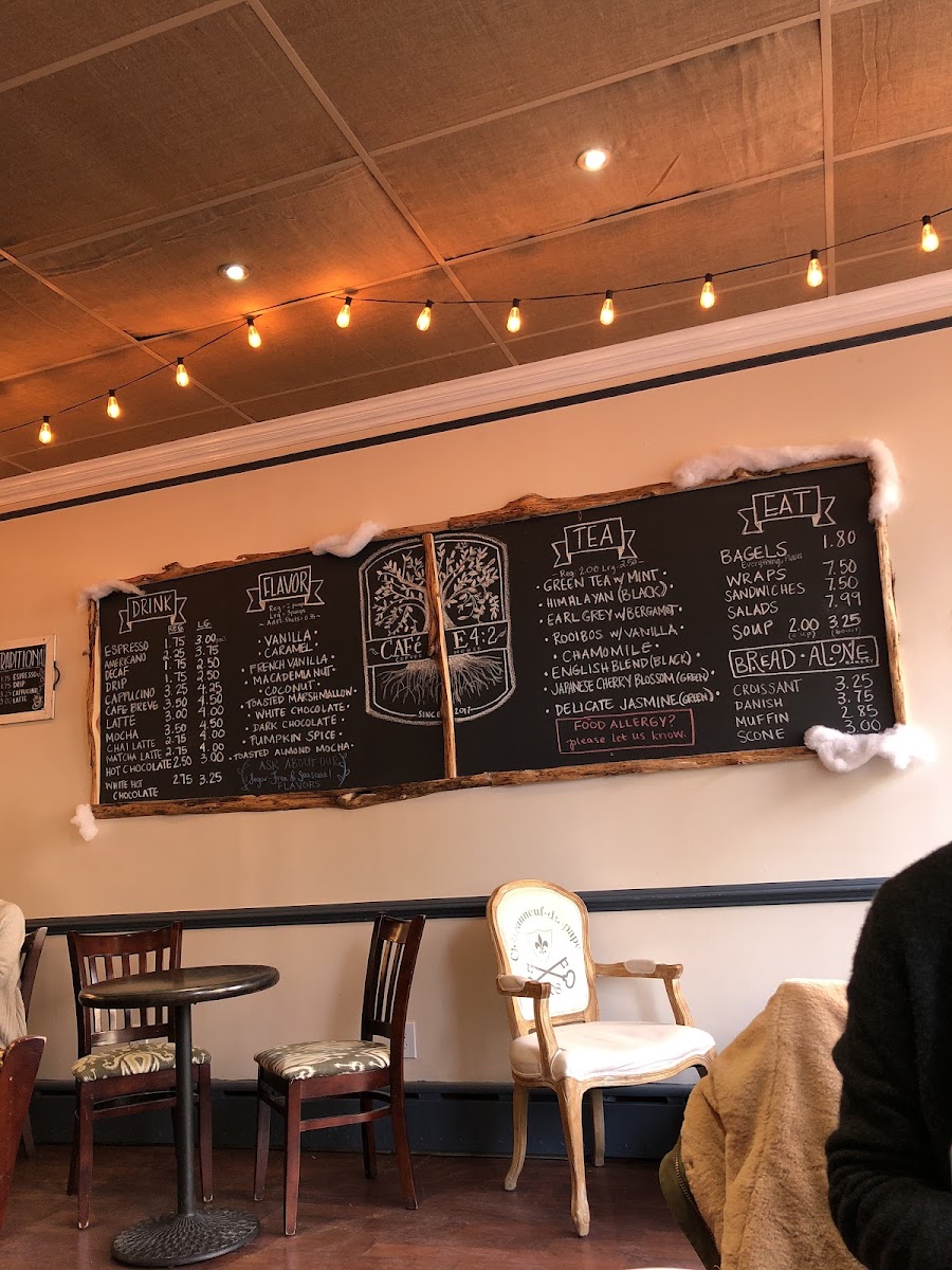 Cafe E42 menu board