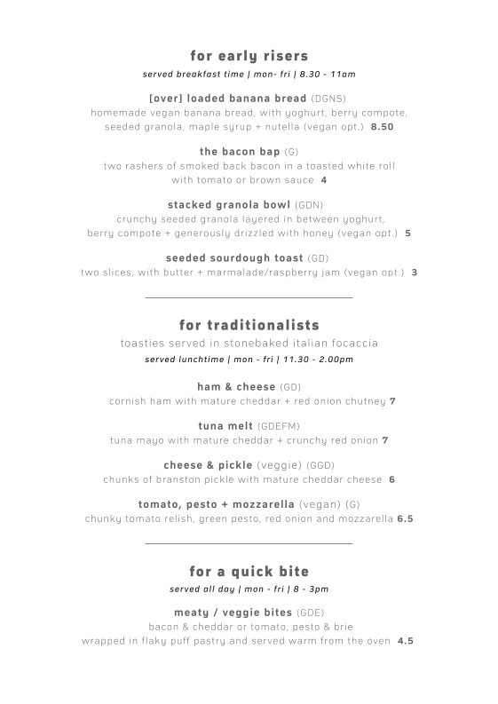 Nimbus Kitchen menu board