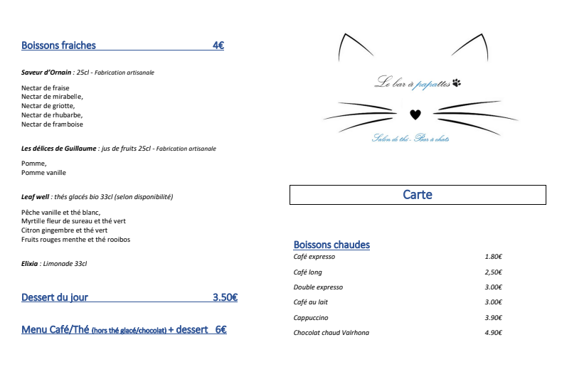 Bar à papattes(bar à chats) menu board