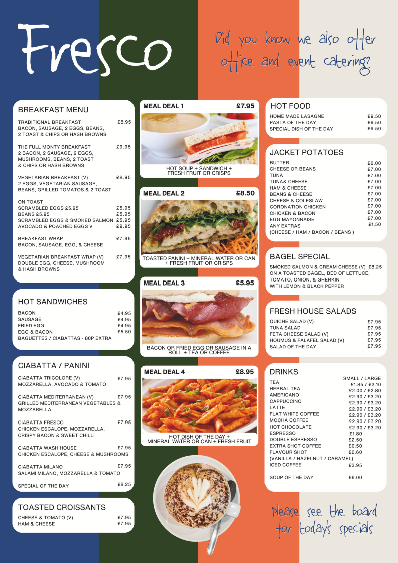 Wash House Cafe menu board