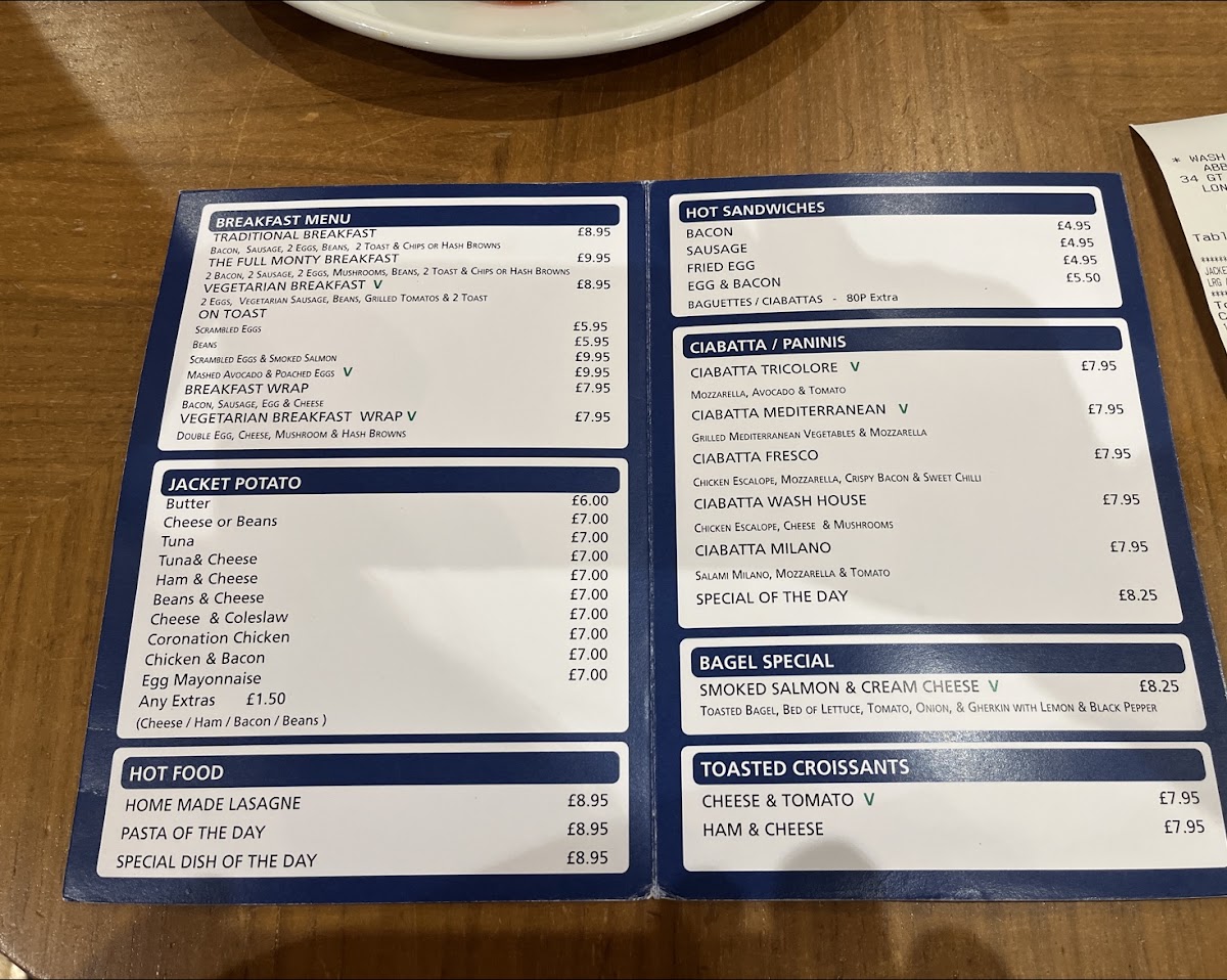 Wash House Cafe menu board