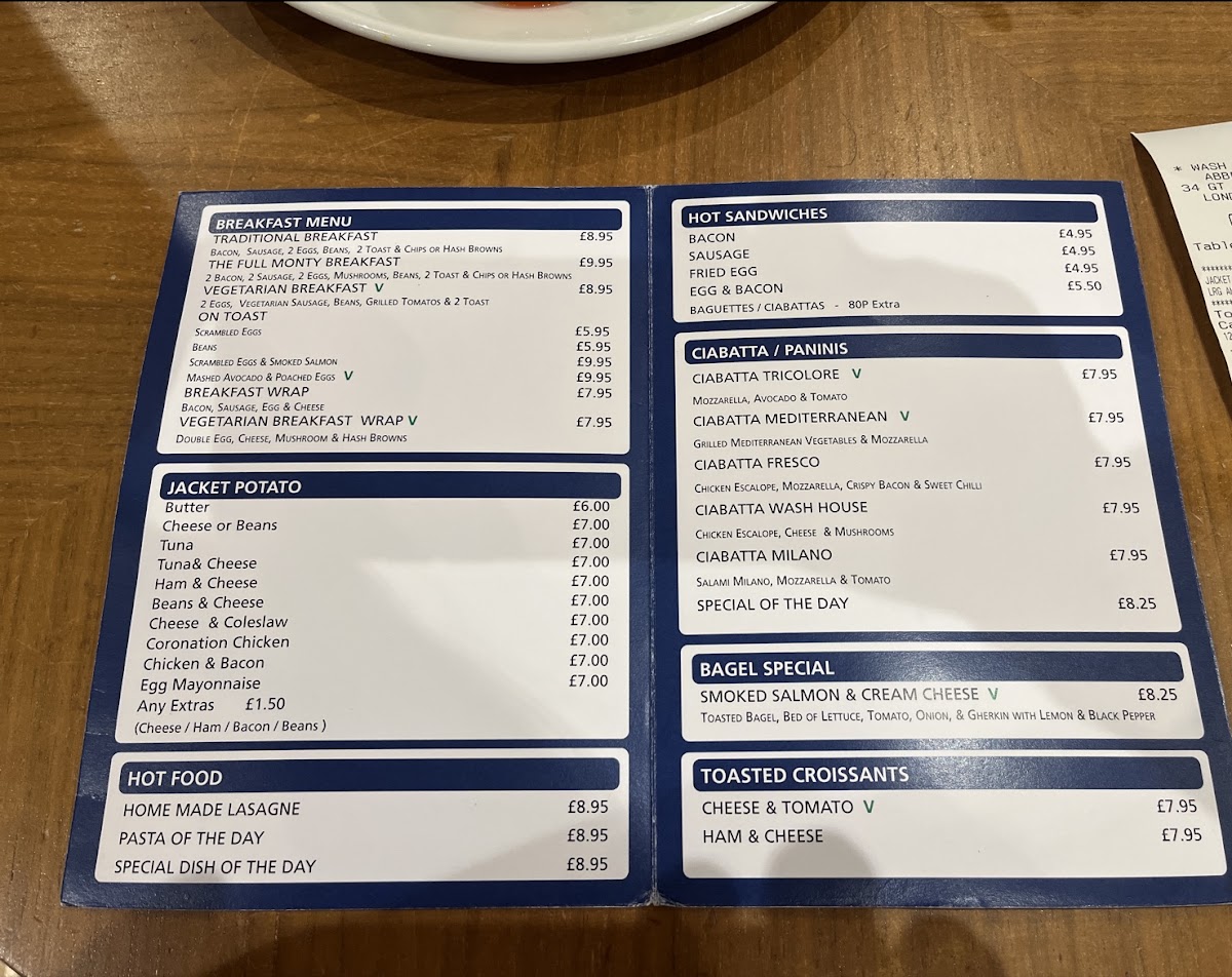 Wash House Cafe menu board