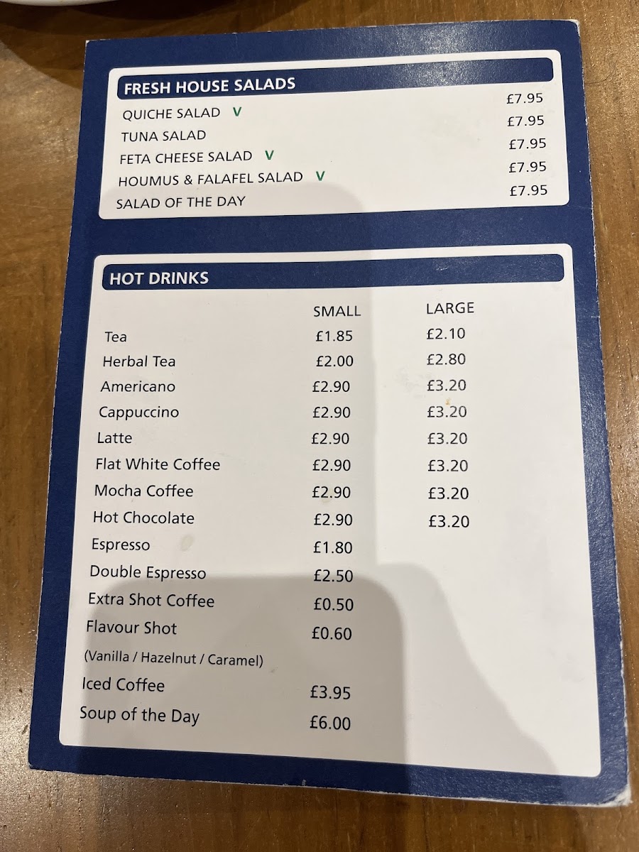 Wash House Cafe menu board
