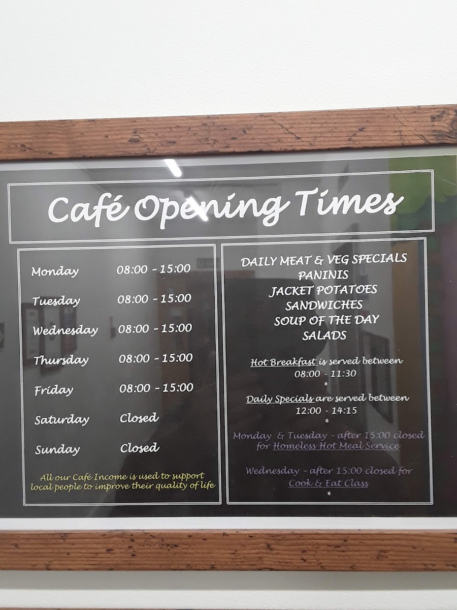 Wash House Cafe menu board