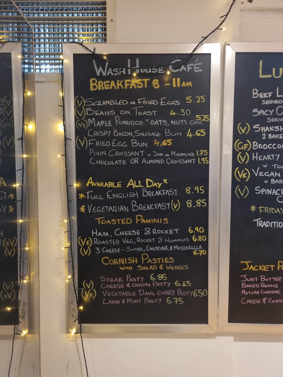 Wash House Cafe menu board