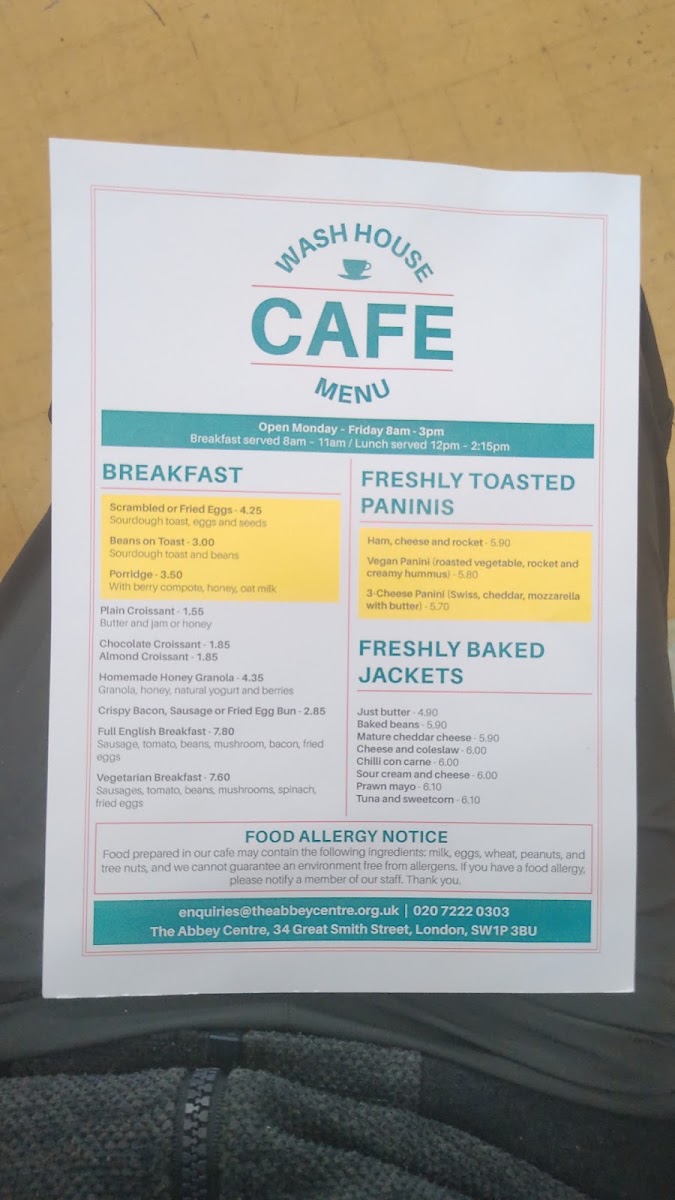Wash House Cafe menu board