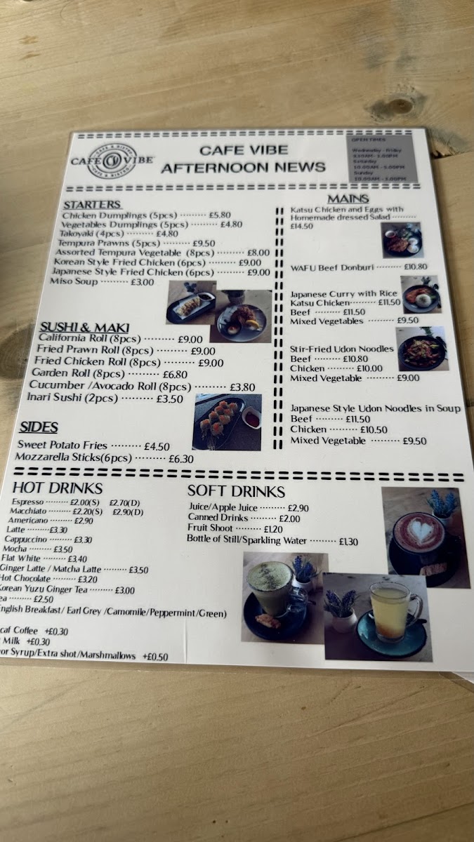 Cafe Vibe menu board