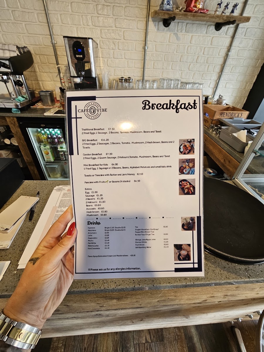 Cafe Vibe menu board