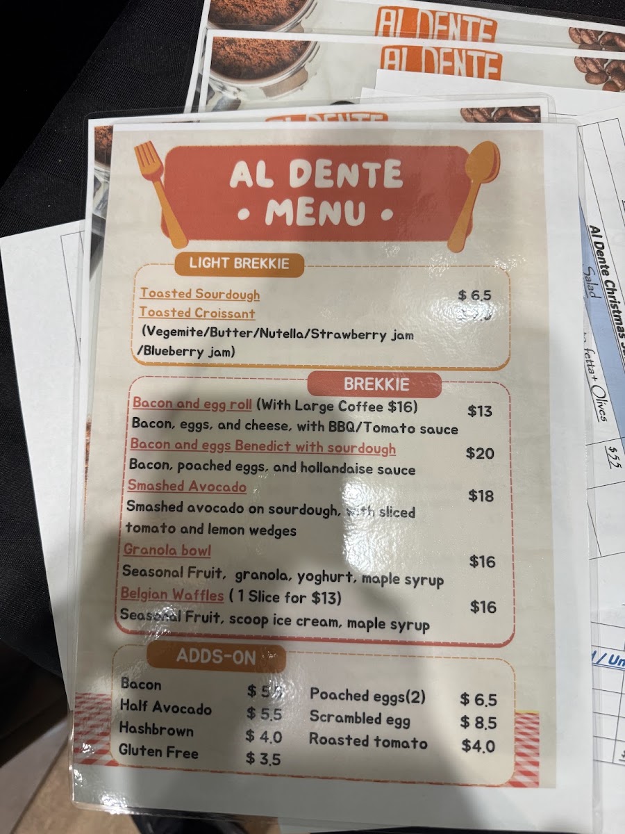 Al Dente menu board