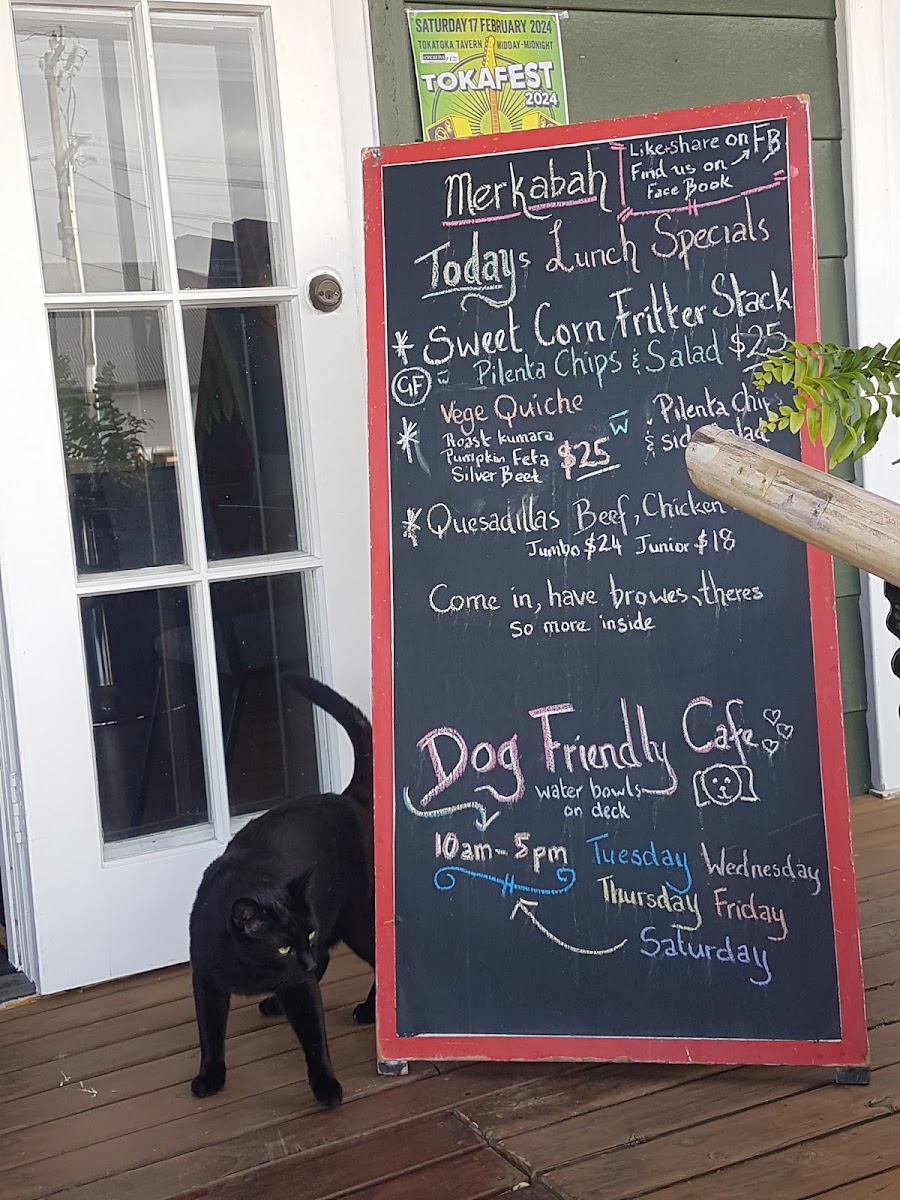 Merkabah Cafe Restaurant menu board