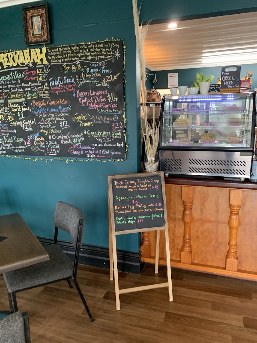 Merkabah Cafe Restaurant menu board