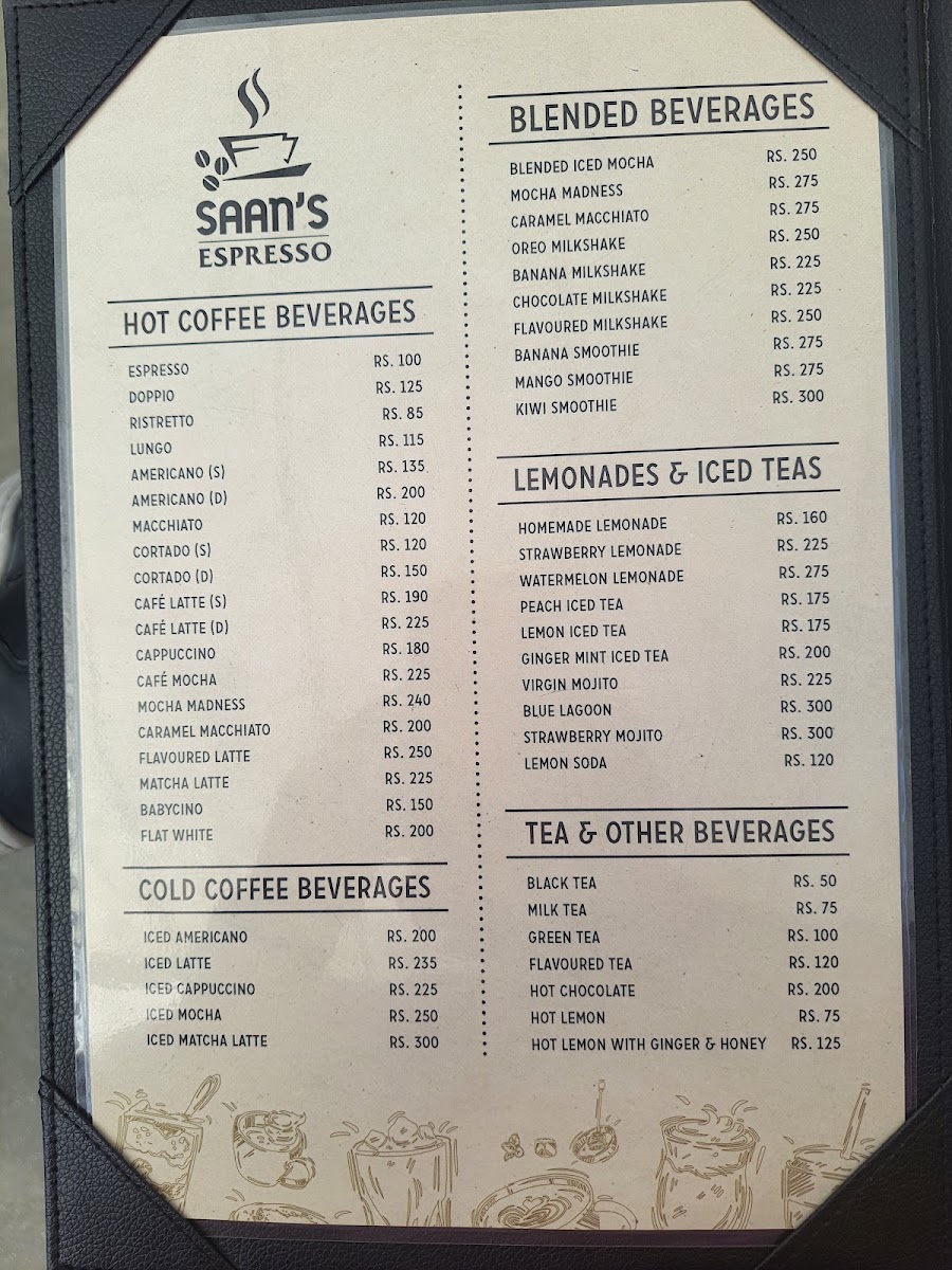 SAAN'S ESPRESSO CAFE menu board