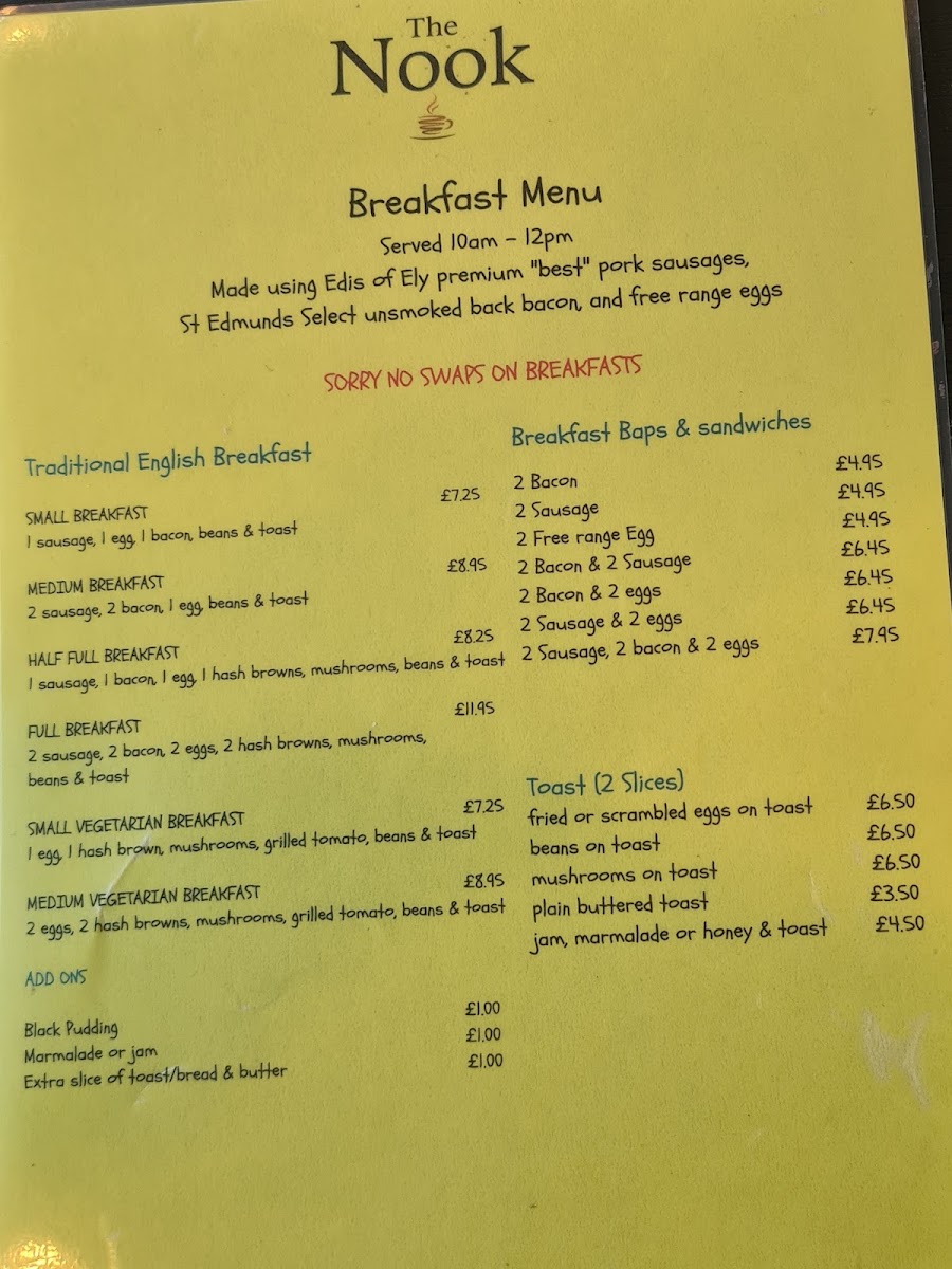 The Nook at Risby Barns menu board
