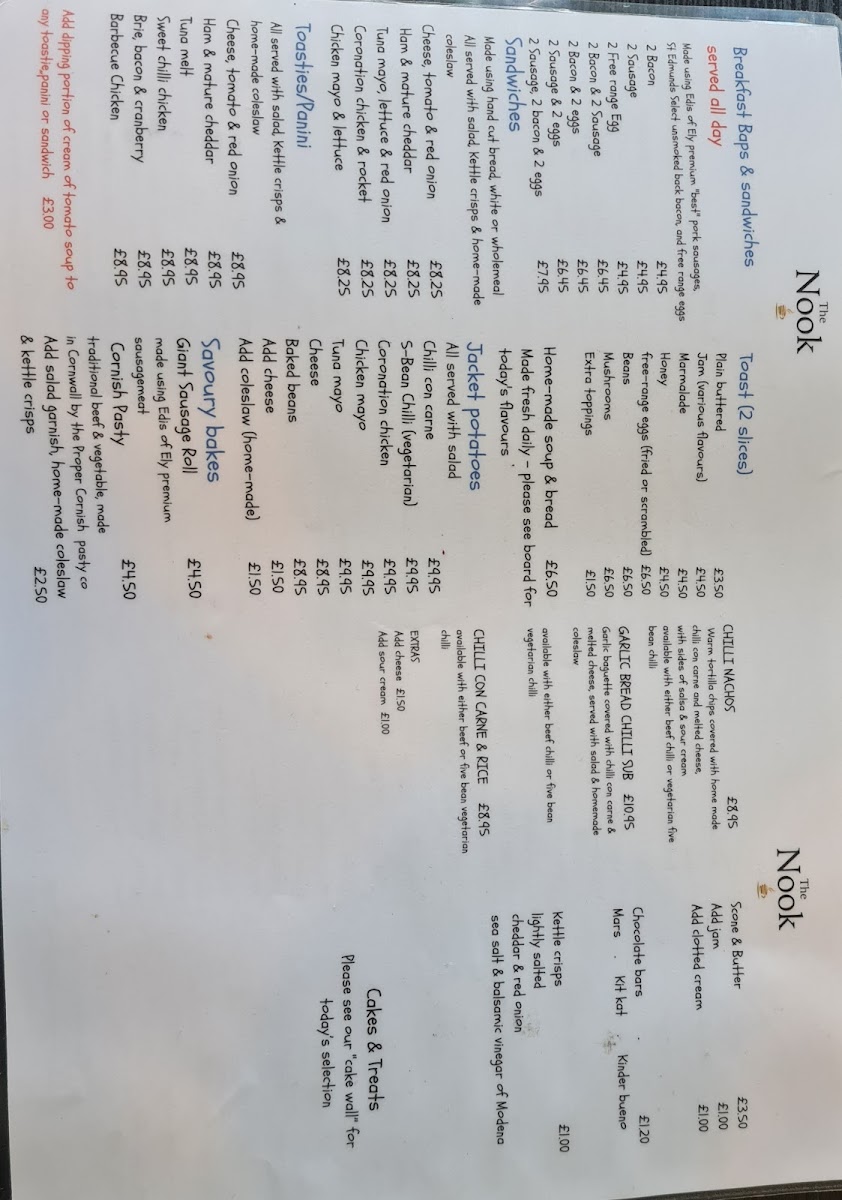 The Nook at Risby Barns menu board